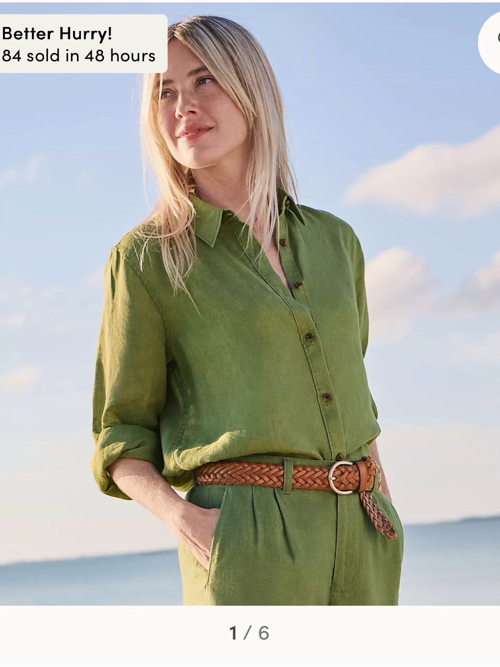 Lands' End Olive Green Linen Button-Down Shirt
